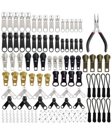 EuTengHao 169Pcs Zipper Repair Kit Zipper Replacement Zipper Pull Rescue Kit with Zipper Install Pliers Tool and Zipper Extension Pulls for Clothing Jackets Purses Luggage Backpacks (Silver and Black)