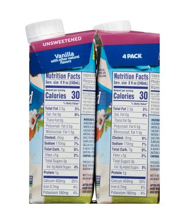 Almond Breeze Dairy-Free Almondmilk Unsweetened Vanilla 8 oz (Pack of 4) - Buy Online on SooperMarket.com