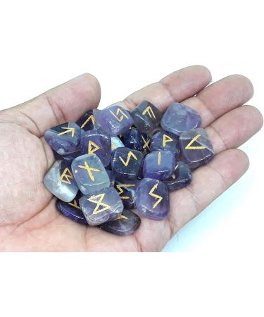 Amethyst Runes Crystal Rune Stones Set Elder futhark Viking Gemstone Reiki Healing Golden Engraved Runic Alphabets (Amethyst) - Buy Online on SooperMarket.com