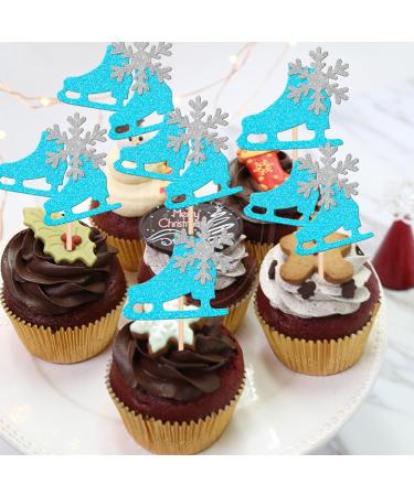 Rsstarxi 24 Pack Ice Skating Cupcake Toppers Glitter Winter Snowflake Ice Sports Theme Cupcake Picks for Skating Theme Baby Shower Kids Birthday Party Cake Decorations Supplies Blue Design 1 Blue - Buy Online on SooperMarket.com