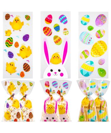 Labeol 150pcs Cellophane Bags 5X11 Easter Treat Bags with Ties Goodie Bags Clear Gift Bags for Candy Cookie Party Favor Birthday Baby Shower