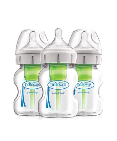 Dr. Brown s Natural Flow Anti-Colic Options+ Wide-Neck Glass Baby Bottles 5 oz/150 mL with Level 1 Slow Flow Nipple 3 Pack 0m+ 3 Pack 5 oz