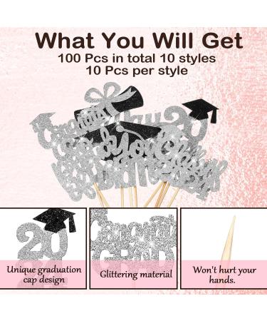 FoldTier 100 Pcs Graduation Cupcake Toppers Congrats Grad Class of 2024 Graduation Cupcake Picks Diploma Cupcake Toppers Supplies for Cake Graduation Party Decorations (Black Silver) - Buy Online on SooperMarket.com