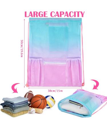 Nidoul Mesh Drawstring Beach Bag with Zipper Pocket - Pink Blue | Ideal for Swimming, Gym & Storage | Adult Kids - Buy Online on SooperMarket.com
