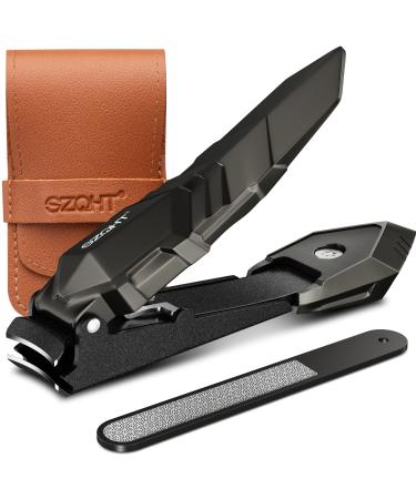 Ultimate Mess-Free Nail Clippers with Catcher: Precise and Durable Toe Nail Clippers for Men and Women Fingernail Clippers Toenail Clipper for Thick Nails Nail Cutter with Nail File(Gray)