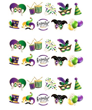 30 Stand Up Mardi Gras Carnival Fiesta Themed Edible Wafer Paper Cake Toppers Decorations