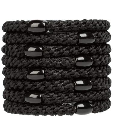 AXEN 8PCS Elastic Hair Tie for Women Girls Cotton Bands Soft Woven Ponytail Holders for Thick Hair and Curly Hair All Black Pack