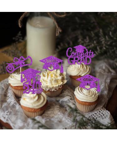 Rsstarxi 24 Pack 2024 Graduation Cupcake Toppers Glitter Congrats Grad 2024 Graduation Cap Diploma Cupcake Picks for Class of 2024 Graduation Theme Party Cake Decorations Purple - Buy Online on SooperMarket.com