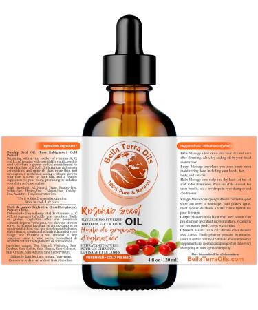 Rosehip Seed Oil. 120ml. 100% Pure. Cold-pressed. Unrefined. Chemical-free. Rich in Vitamin C. Great for Mature Skin. Natural Moisturizer for Hair Skin. 120 ml (Pack of 1) - Buy Online on SooperMarket.com