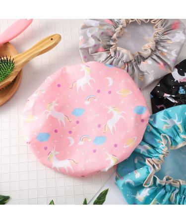 Phoetya 4 Pack Unicorn Shower Caps Double Layer Waterproof Shower Hat Reusable Elastic Band Bath Caps Perfect for Women and Girls Shower Spa - Buy Online on SooperMarket.com