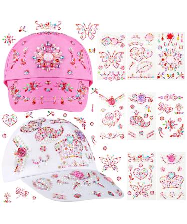 Gifts for girls 2 pieces of diy baseball cap adjustable BASHELBALL CAP SELCOME BASHELKAPTE with 8 leaves stick glittering stones personalized cap sun hat for girls