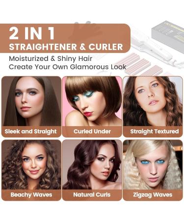4 in 1 Hair Crimper Straightener & Curling Iron - Ceramic Plates Fast Heating Tool (White) | International Shipping - Buy Online on SooperMarket.com