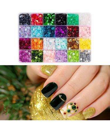 Harilla Nail Art Sequins Manicure Nail Glitter for Women Girls Sequins Beads 24 Grids Nail Decals for Nails Tools Jewelry Making - Buy Online on SooperMarket.com