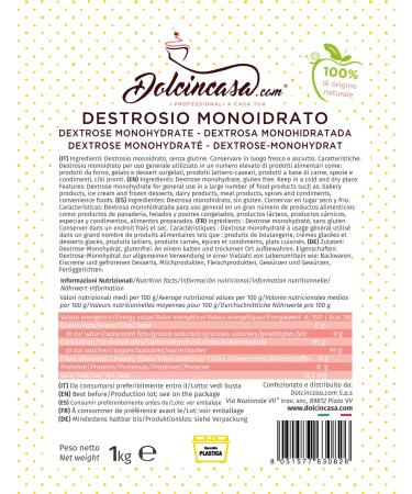 Dolcincasa Com Dextrose Monohydrate - 1kg Crystalline Glucose for Meat Ice Cream & Dietary Supplements | Gluten-Free Frost Protection Agent - Buy Online on SooperMarket.com