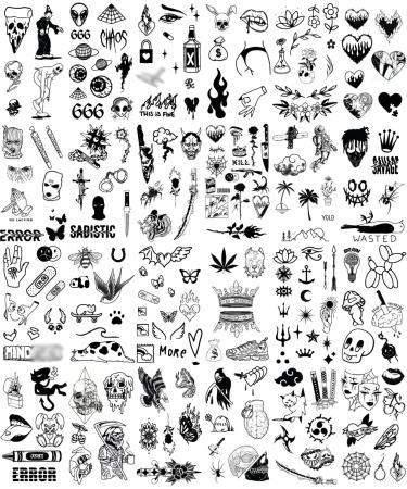 Vintage Patchwork Temporary Tattoos - Small Semi-Permanent Minimalist Line Art Black Fake Tattoo for Adults - Gothic Aesthetic Designs - Buy Online on SooperMarket.com