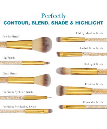 Expressions 10pc Pro Makeup Brush Set with Sparkling Gemstones - Quality Soft Bristle Tools for Professional Makeup - Buy Online on SooperMarket.com