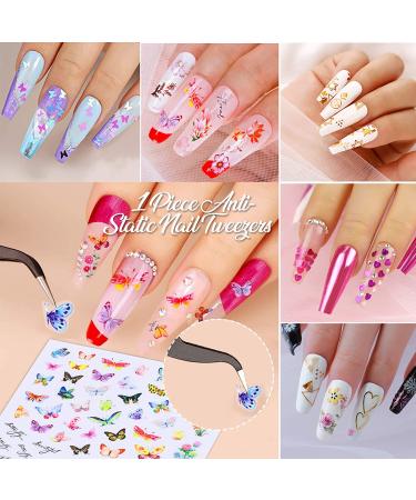Teenitor 3D Flower Nail Stickers Set with Glitter, Butterfly, Heart Sequins, and Nail Foil - 12 Self-Adhesive Sheets for Nail Art Decoration - Buy Online on SooperMarket.com