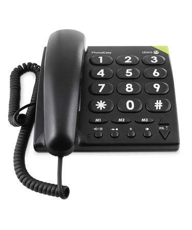 Doro PhoneEeasy 311c senior telephone cord -bound large key telephone with optical call signaling direct selection keys hearing aid compatible loud call tone black black single