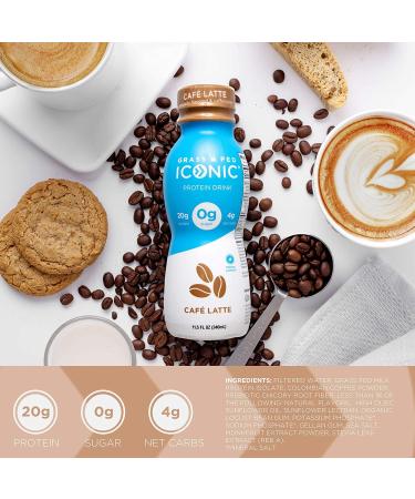 ICONIC Beverages Protein Drinks  Cafe Latte  Low Carb  High Protein  20G Protein + 180mg Caffeine  Grass Fed  Lactose Free  Gluten Free  Non-GMO  Kosher  Keto Friendly  11.5 Fl Oz (Pack of 12) - Buy Online on SooperMarket.com