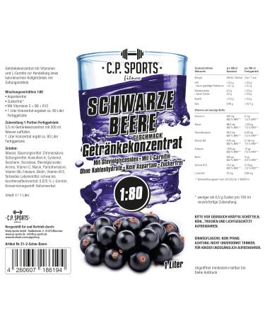 C.P.Sports Sugar-Free Beverage Concentrate 1:80 | L-Carnitine & Vitamins | 80L Fitness Drink with Dosing Pump Black Berry Flavour - Buy Online on SooperMarket.com