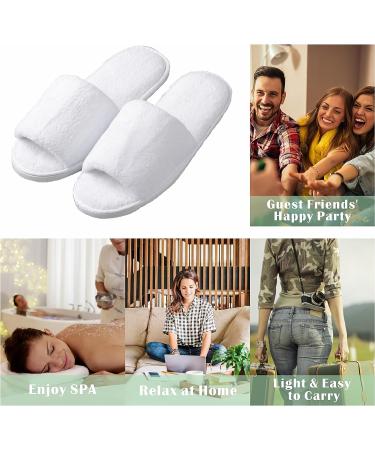 5 Pairs Velvet Open Toe Spa Slippers with Travel Bags | One Size Fits Most Men and Women - White - Buy Online on SooperMarket.com