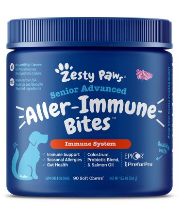 Zesty Paws Advanced Aller-Immune Bites for Dogs Immune System Senior Salmon Flavor 90 Soft Chews 12.7 oz (360 g)