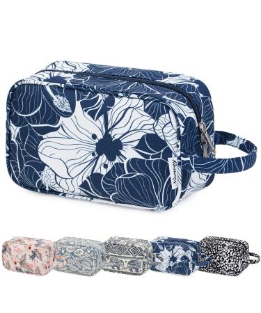 Travel Toiletry Wash Bag for Women Traveling Dopp Kit Makeup Bag Organizer for Toiletries Accessories Cosmetics (Blue Lotus)