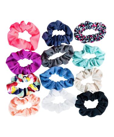 Scunci Original Scrunchies in Mixed Textures  Colors  and Prints: White  Black  Coral  Mint  Blue  Grey  and More  12-Pieces
