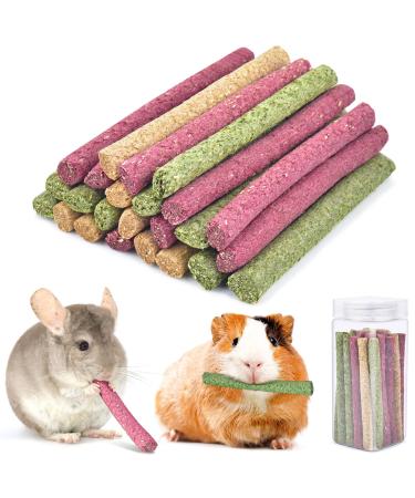 ERKOON 25 Pcs Timothy Hay Sticks,Rabbit Chew Toys for Teeth Natural Timothy Grass Molar Sticks Rabbits Treats for Bunnies, Chinchilla Guinea Pigs, Gerbil, Hamster (Timothy+Oatmeal+Beet)