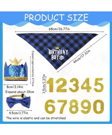WLLHYF Dog Birthday Party Supplies Boy Dog Birthday Bandana Set with Cute Dog Bow Tie Dog Birthday Crown Hat with Numbers Small Medium Large Dogs(Blue) - Buy Online on SooperMarket.com