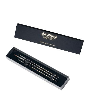 da Vinci Watercolor Maestro Kolinsky Red Sable Brush Set 5500-3 Brush Set - Series 10 Sharp Round in Sizes 5/0  0 & 4 in an Elegant Black Gift Box. 3 Brush Gift Set 3 Brush Set