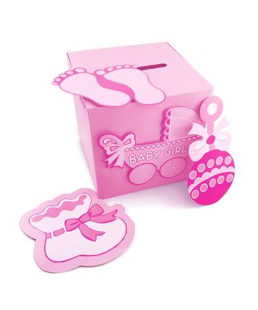 Adorox 3D Version Baby Shower Wishing Well Card Box Decoration (Girl) Pink Box