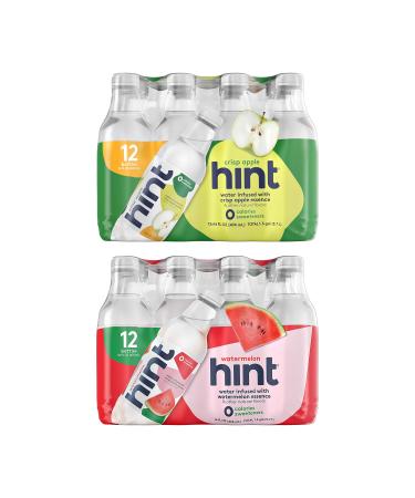 Hint Water Crisp Apple and Hint Water Watermelon (Pack of 24), 12 Bottles Hint Crisp Apple & 12 Bottles Hint Watermelon, Zero Calories, Zero Sugar and Zero Diet Sweeteners, 16 Ounce Bottles Crisp Apple and Watermelon