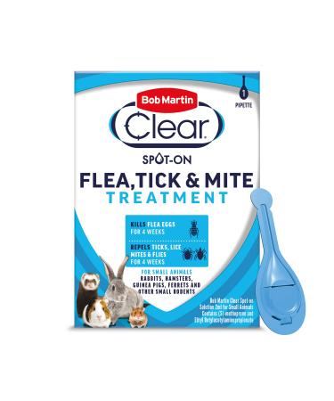 Bob Martin K0300 Clear | Spot On Flea Treatment for Small Pets (Rabbits Hamsters Guinea Pigs & Ferrets) | Protection Against Fleas Ticks Lice & Mites (1 Pipette) 18.5 x 10 x 12 cm 9 Grams
