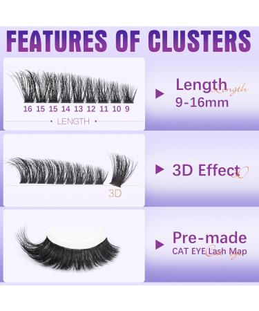Buy Pre-Made Cat Eye Lash Extension Kit | 9-16mm Fluffy & Wispy Clusters | Waterproof Bond Seal & Tweezers - Geeneiya KIT-80D+100D - Buy Online on SooperMarket.com