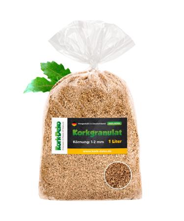 1 liter cork granulate fine (1-2 mm) (cork substrate cork shot) for terrariums (reptiles) terrarium substrate (chips single litter substrate) or decoration/model building