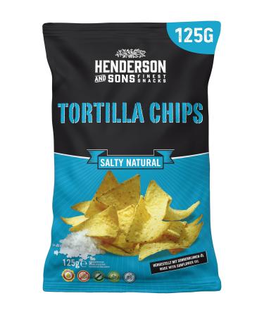 Henderson and Sons Tortilla Chips Salty Natural - 1 x 125 gram bag bag - salted corn tortillas - perfect snack for sports evening like American football or football Salty Natural 125 g (1 Pack)