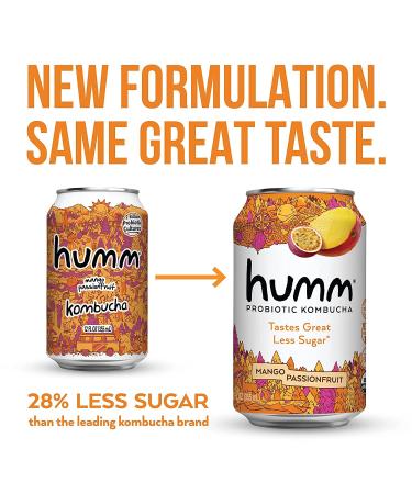 Humm Probiotic Kombucha Mango Passionfruit - 2 Billion Probiotics - Organic, Vegan & GMO-Free - 12 Pack, 12 Fl Oz - Buy Online on SooperMarket.com