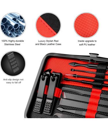 Keiby Citom Manicure Set 18pcs Professional Nail Clippers Kit Pedicure Care Tools-Stainless Steel Grooming Tools With Rose Gold PU Leather Case for Travel & Home (Black/Red) - Buy Online on SooperMarket.com