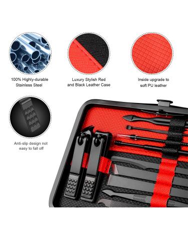 Manicure Set - 18-Piece Professional Nail & Pedicure Kit | Stainless Steel Tools with Leather Travel Bag (Black Red) - Ideal for International Shipping - Buy Online on SooperMarket.com