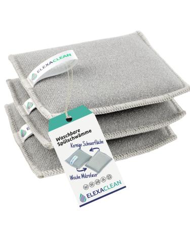 Elexaclean flush sponge pot cleaner sponges (3 -series set 12x10 cm gray) washable - for reusing with microfiber - new: large version of 3 Set 12x10cm (large)