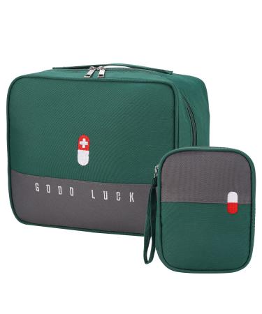 Medicine pocket travel pharmacy bag 2stk large capacity waterproof emergency bag empty first help bag medicine storage bag portable medication pocket for travel home office (green)