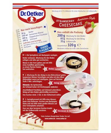 Dr.Oetker Cheesecake American Style Strawberry 320g | No-Bake Baking Mix with Fruity Strawberry Sauce - Easy Dessert Recipe - Buy Online on SooperMarket.com