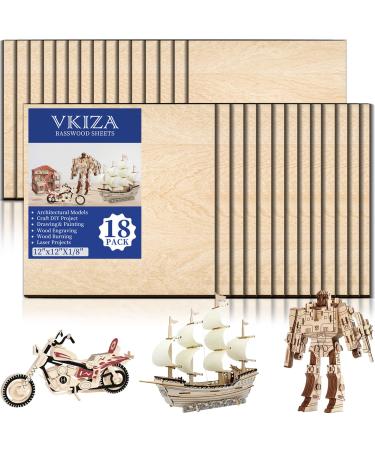 18 Pack Basswood Sheets 12x12x1/8 for Crafts Unfinished Wood Basswood Craft Wood Board Perfect for DIY Ornaments and Models Drawing Painting Engraving Wood Burning and Laser Cutting. B-18packs craft woods