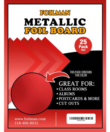 Foilman Red Metallic Foil Board Sheets for Arts & Crafts (Red 25) Red Pack of 25 Sheets