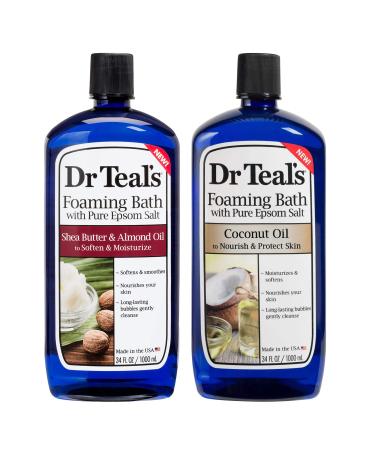 Dr Teal's Foaming Bath Combo Pack (68 fl oz Total), Moisturizing Shea Butter & Almond Oil, and Nourishing Coconut Oil