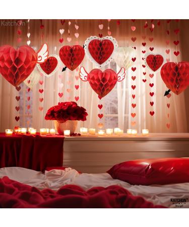 KatchOn Valentines Day Hanging Hearts - Pack of 9 | Valentine Honeycomb Hearts for Valentines Day Decorations | Red Paper Hearts for Valentine Hearts Decorations | Valentines Day Party Decorations - Buy Online on SooperMarket.com