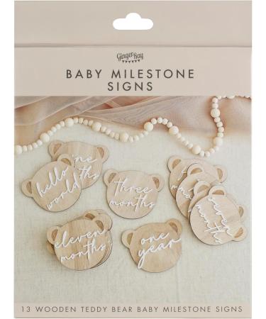 Ginger Ray 13 Baby Milky Milk Gondes - Teddy Bear & Hello World Sign | Neutral Milestone Signs for Baby Parties - Shop Internationally - Buy Online on SooperMarket.com