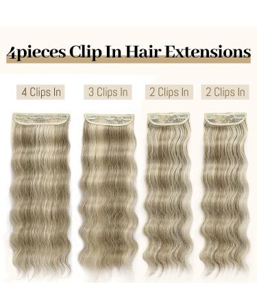 KooKaStyle 20 Inch Ash Brown mix Platinum Blonde Hair Extensions - 4PCS Clip in Long Beach Wavy Double Weft Thick Natural Hairpieces for Women - Full Head Coverage - Buy Online on SooperMarket.com