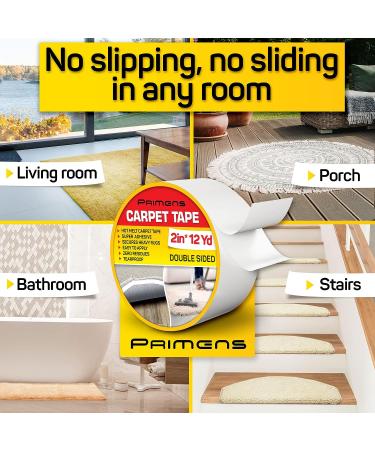 Double Sided Carpet Tape - Rug Grippers for Area Rugs & Hardwood Floors - Strong Adhesive, Residue-Free - 2 Inch x 12 Yards - Buy Online on SooperMarket.com